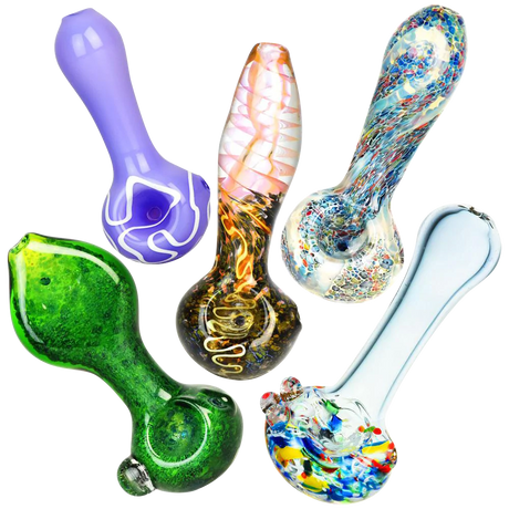 Assorted Borosilicate Glass Spoon Pipes, Worked Style, 3.5" Length, For Dry Herbs - 40 Pack