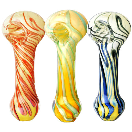 Worked Swirl Spoon Pipe - Gilbert in heavy wall borosilicate glass, 3.75" length, front view