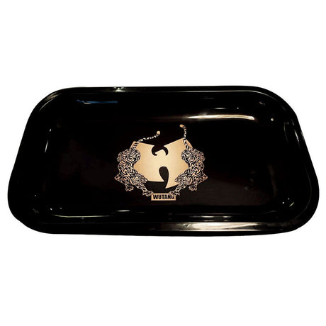 Wu-Tang branded metal rolling tray with tiger print, 5.25" x 10.6", ideal for dry herb preparation