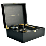 Wu Tang themed smokers kit with papers, jar, rolling tray & grinder in a black box, front view