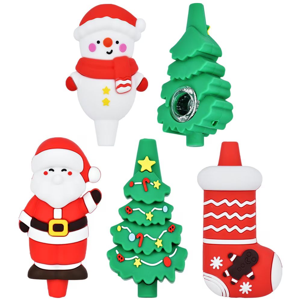 Christmas Collection Silicone Hand Pipe | 3.5" to 4.25" | Assorted Styles | 4ct Bundle