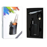 XMAX QOMO Portable Electric Dab Rig in Black, displayed with packaging and USB charger