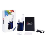 XMAX QOMO Portable Electric Dab Rig in black with glass attachment, USB cable, and manual