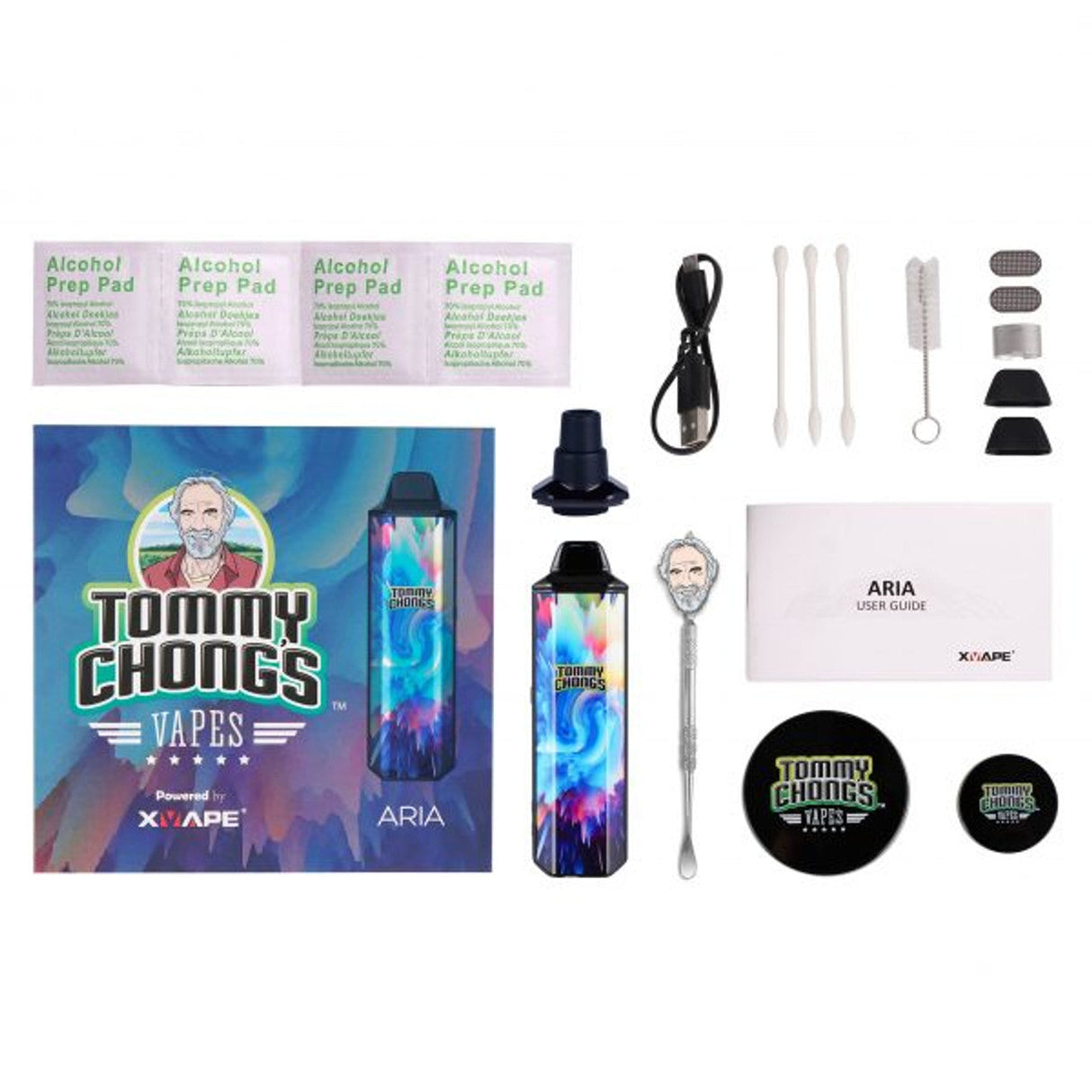XVape Tommy Chong Aria Vaporizer Kit with accessories, multicolor design, compact and portable