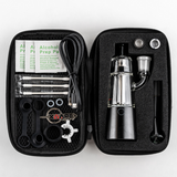 XVape Vista Mini 2 Portable Dab Rig in black with accessories, USB charger, and carrying case - top view