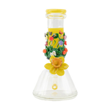 Empire Glassworks Sunshine Garden Beaker Water Pipe with colorful floral design, front view on white background