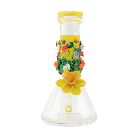 Empire Glassworks 8.4" Sunshine Garden Beaker Bong with Dichro Bowl, vibrant floral design, front view