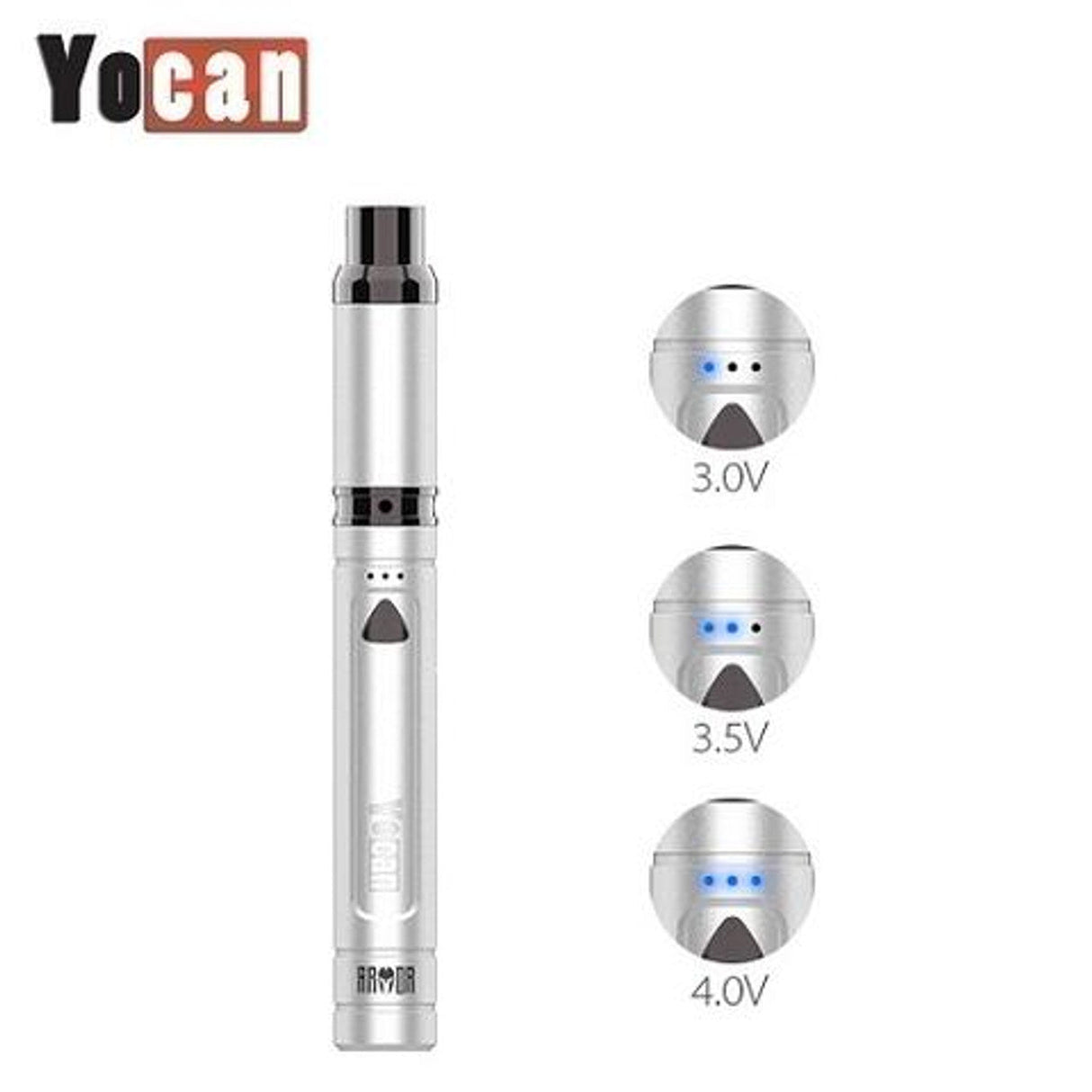 Yocan Armor Wax Vaporizer in Silver with Battery Voltage Indicators - Portable Dab Pen