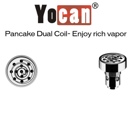 Yocan Evolve-D Dry Herb Dual Coil 5pk, top and side view on white background