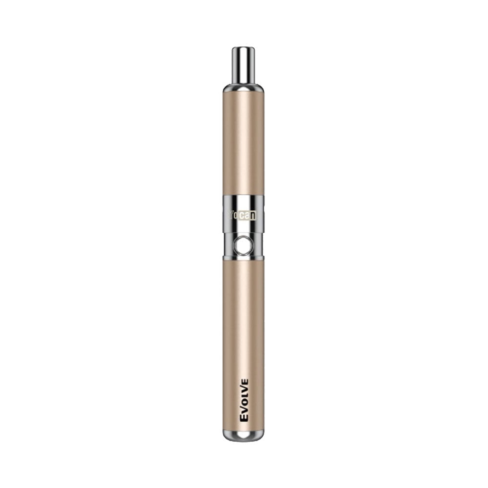 Yocan Evolve-D Dry Herb Vaporizer in Champagne, front view, compact 5" design with 650mAh battery