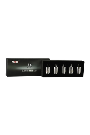 Yocan Evolve Plus DeLux Dual Quartz Coil 5-pack, front view on black background