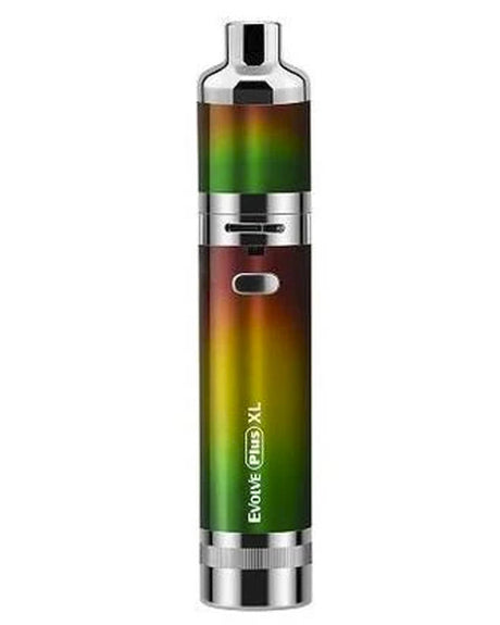 Yocan Evolve Plus XL Vaporizer in Rasta colors, front view, portable design for concentrates