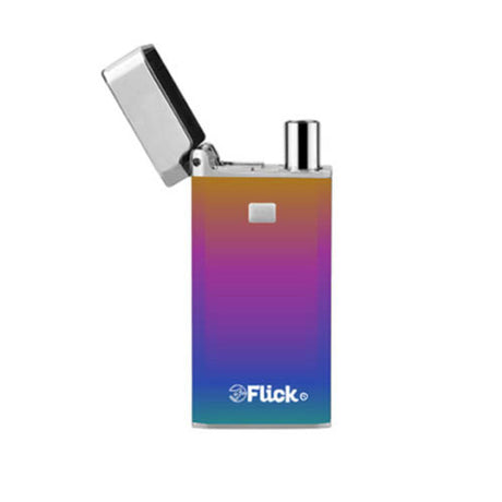 Yocan Flick 2-in-1 Vaporizer in Rainbow, Front View with Flip-Top Lid Open, Portable Design