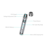 Yocan LUX 510 silver battery with voltage dial, power button, and USB port, front view on white background