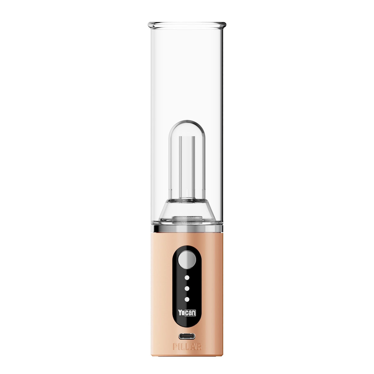 Yocan Pillar Electric Dab Rig in Orange - Front View with Clear Borosilicate Glass and 1400mAh Battery