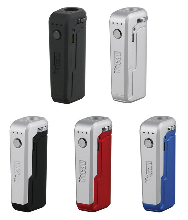 Yocan UNI Portable Box Mod assortment in various colors, compact 650mAh battery design, front view