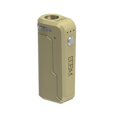 Yocan UNI Box Mod in Gold, Portable Vape Battery, Side View on White Background