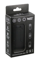 Yocan UNI Box Mod in packaging, compact design, black variant, ideal for vaporizers