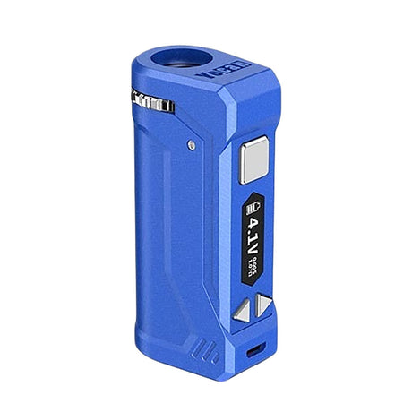 Yocan UNI Pro Box Mod in Dark Blue, front view on white background, 650mAh battery for vaporizers