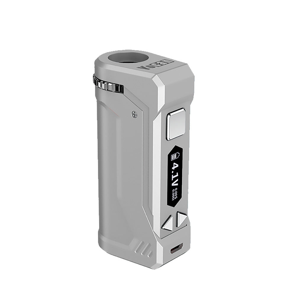 Yocan UNI Pro Box Mod in Silver - Front View with Battery Indicator, 650mAh, Portable