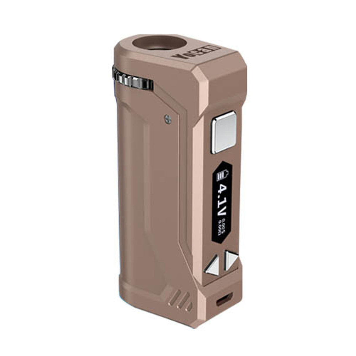 Yocan UNI PRO Box Mod in Dark Champagne Gold, 650mAh Battery, Portable Design, Front View