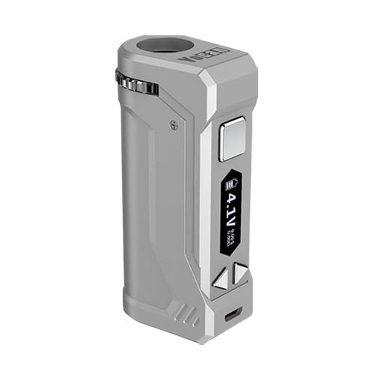 Yocan UNI PRO Box Mod in Silver, Portable 650mAh Battery for Concentrates, Side View