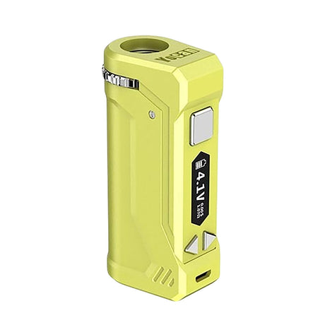 Yocan UNI Pro Universal Vaporizer in vibrant yellow, compact design with digital display, side view