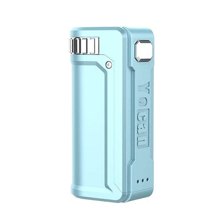 Yocan UNI-S Box Mod in Powder Blue, compact portable vaporizer for concentrates, side view