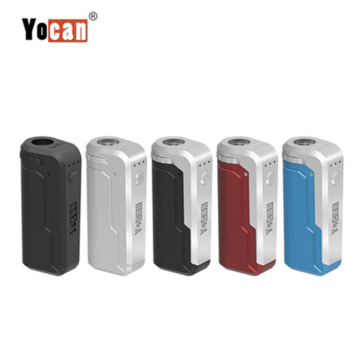 Yocan UNI Box Mod in Black, White, Gray, Red, and Blue - Compact 650mAh Vape Batteries