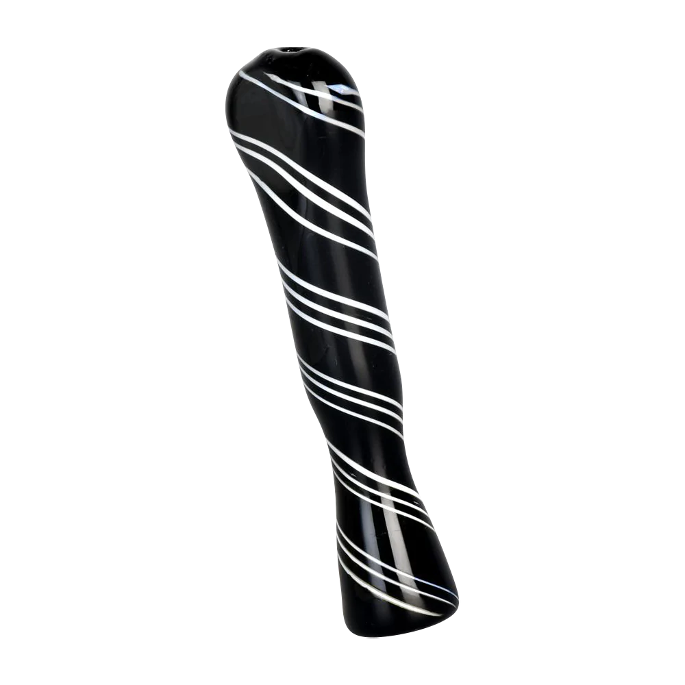 Zebra Swirl Opaque Glass Flat Mouth Taster, 3.25" Portable Hand Pipe for Dry Herbs, Side View