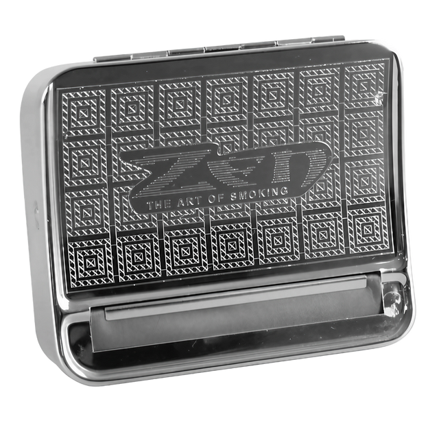 Zen Metal Auto-Roll Box in silver - compact and portable design for dry herbs