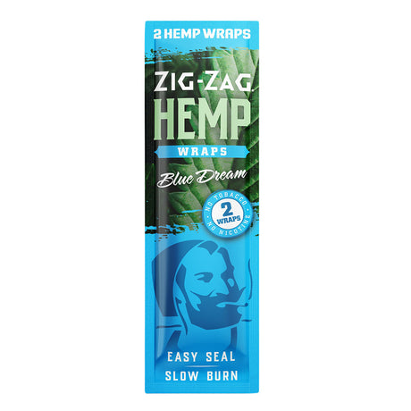 Zig Zag Hemp Wraps Blue Dream 2pk, featuring easy seal and slow burn for dry herbs, front view.