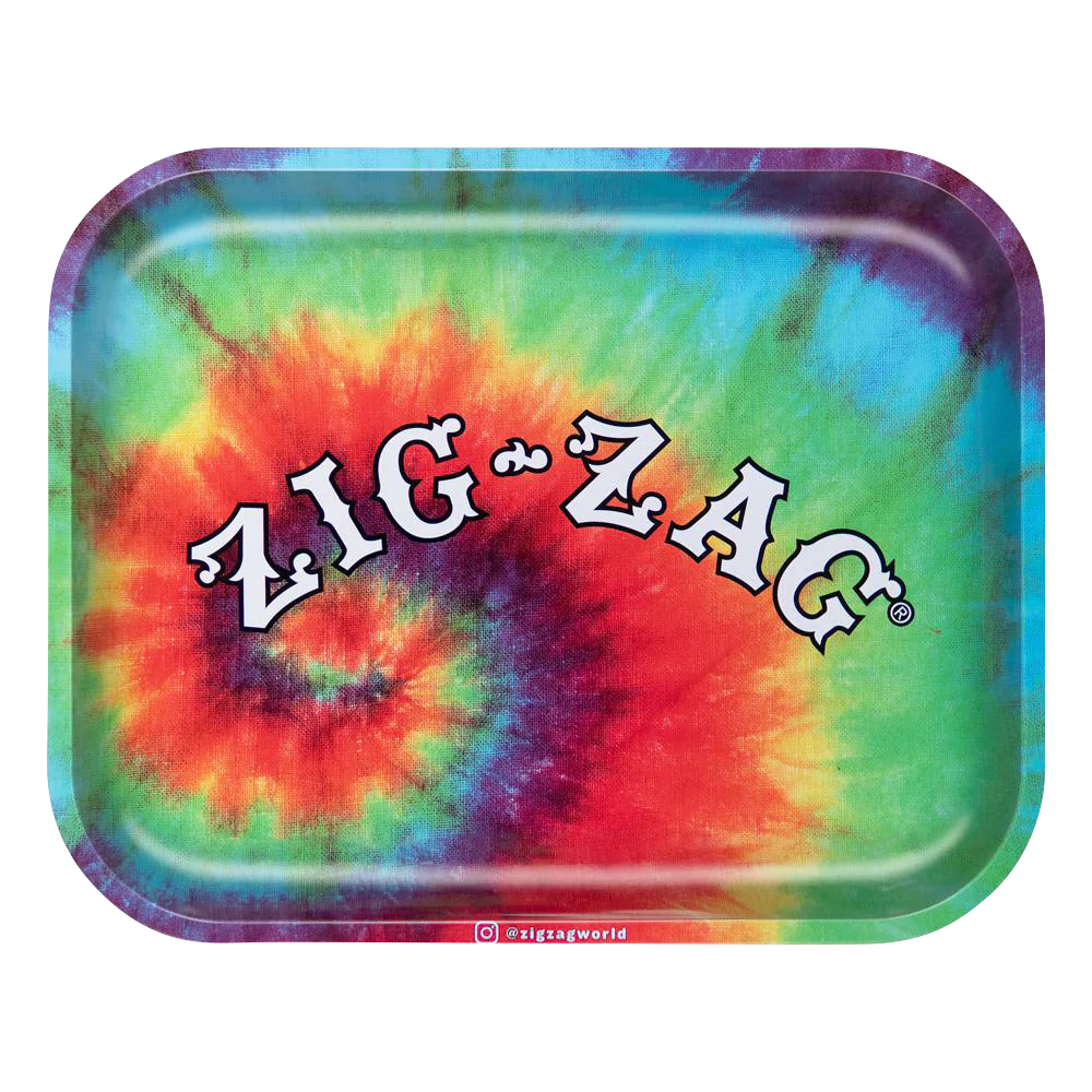 Zig Zag Large Tie-Dye Metal Rolling Tray - Front View with Vibrant Colors