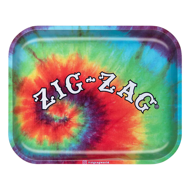 Zig Zag Large Tie-Dye Metal Rolling Tray - Front View with Vibrant Colors