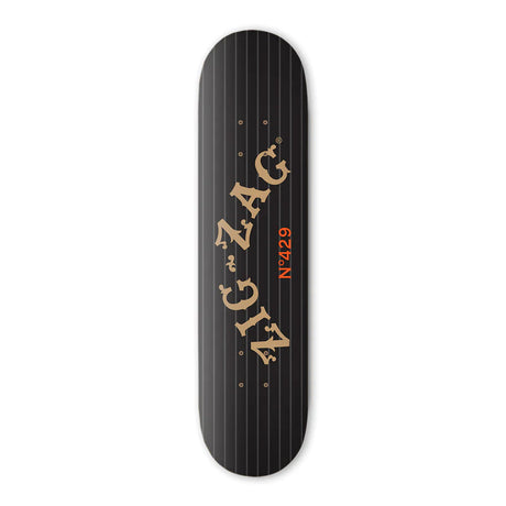Zig Zag Logo Skateboard Deck in Black with Orange Accents, Top View, Home Decor