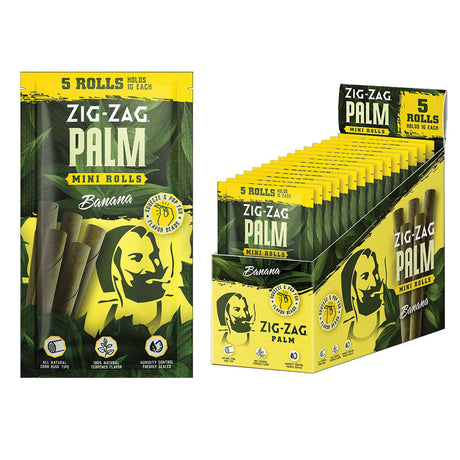 Zig Zag Mini Palm Roll 5-pack Banana Flavor Display, compact rolling papers for dry herbs