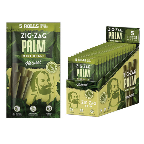 Zig Zag Mini Palm Roll 5pk in display box, natural flavor, compact design for dry herbs