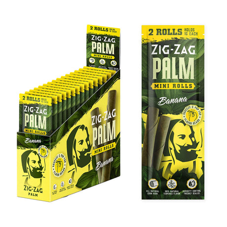 Zig Zag Mini Palm Rolls Banana Flavor Display Box and Pack, Portable Cones for Dry Herbs