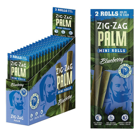 Zig Zag Mini Palm Rolls in Blueberry flavor, 2-pack, displayed in a 15pc box, ideal for dry herbs
