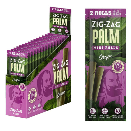 Zig Zag Mini Palm Rolls Grape Flavor Display Box and Pack, Portable Cones for Dry Herbs