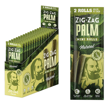Zig Zag Mini Palm Rolls Natural Flavor, 15pc Display and 2pk, Compact for Dry Herbs