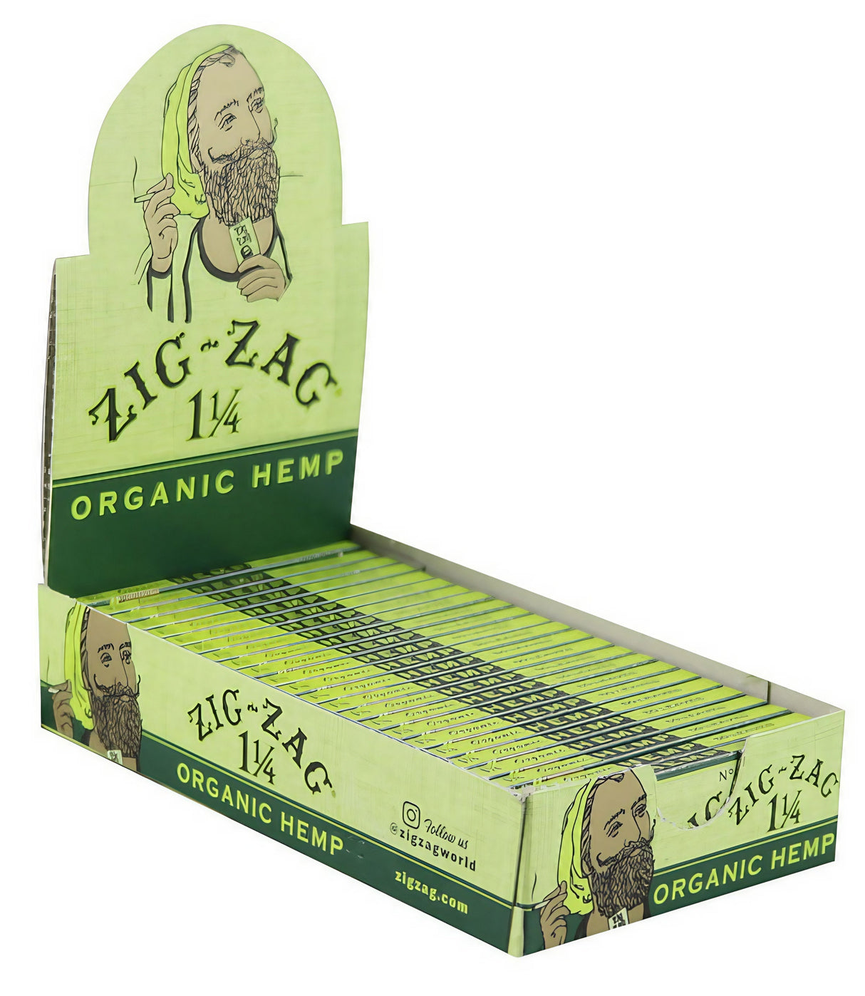 Zig Zag Organic Hemp Rolling Papers 24 Pack 1 1/4" front view on white background