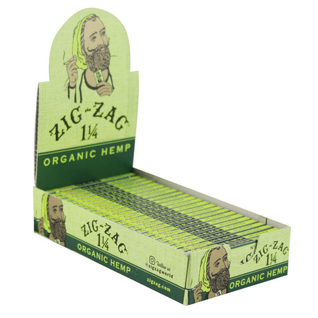 Zig Zag Organic Hemp Rolling Papers, 1 1/4 size, compact design, front view on white background