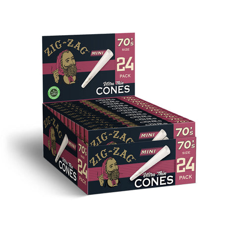 Zig Zag Ultra Thin Mini Cones 24-pack display box for dry herbs, compact and portable design