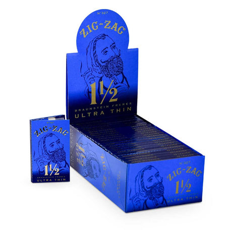 Zig Zag Ultra Thin 1 1/2 Rolling Papers 24 Pack displayed in open blue box