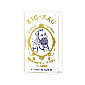 Zig Zag White Single Wide Rolling Papers pack front view for dry herbs, compact design