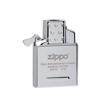 Zippo Dual Torch Lighter Insert in silver, portable design with lid open, front view