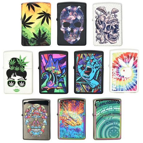 Assorted Zippo Lighters with 420 Designs, 10pc Box Set, Portable and Closable, USA Made