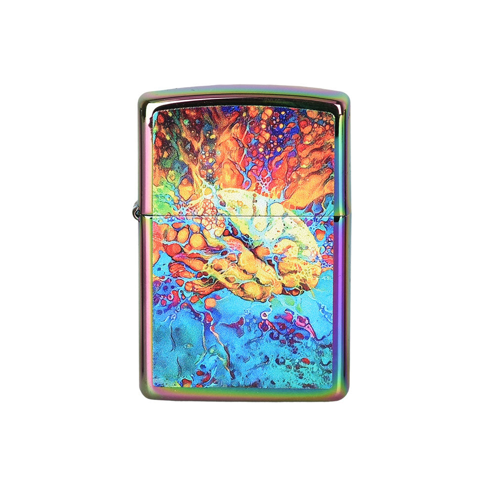 Zippo Lighter with vibrant 420-themed artwork, front view on a white background, perfect for portable use
