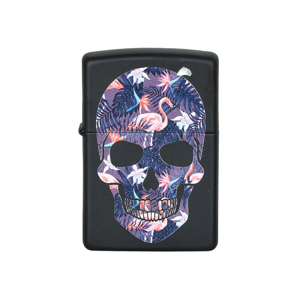 Zippo Lighter with 420-themed skull design, portable and compact, front view on white background